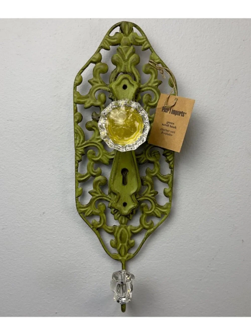 Pair Green Shabby Chic Scroll Metal Wall Hooks Acrylic Knobs By Pier 1 Imports